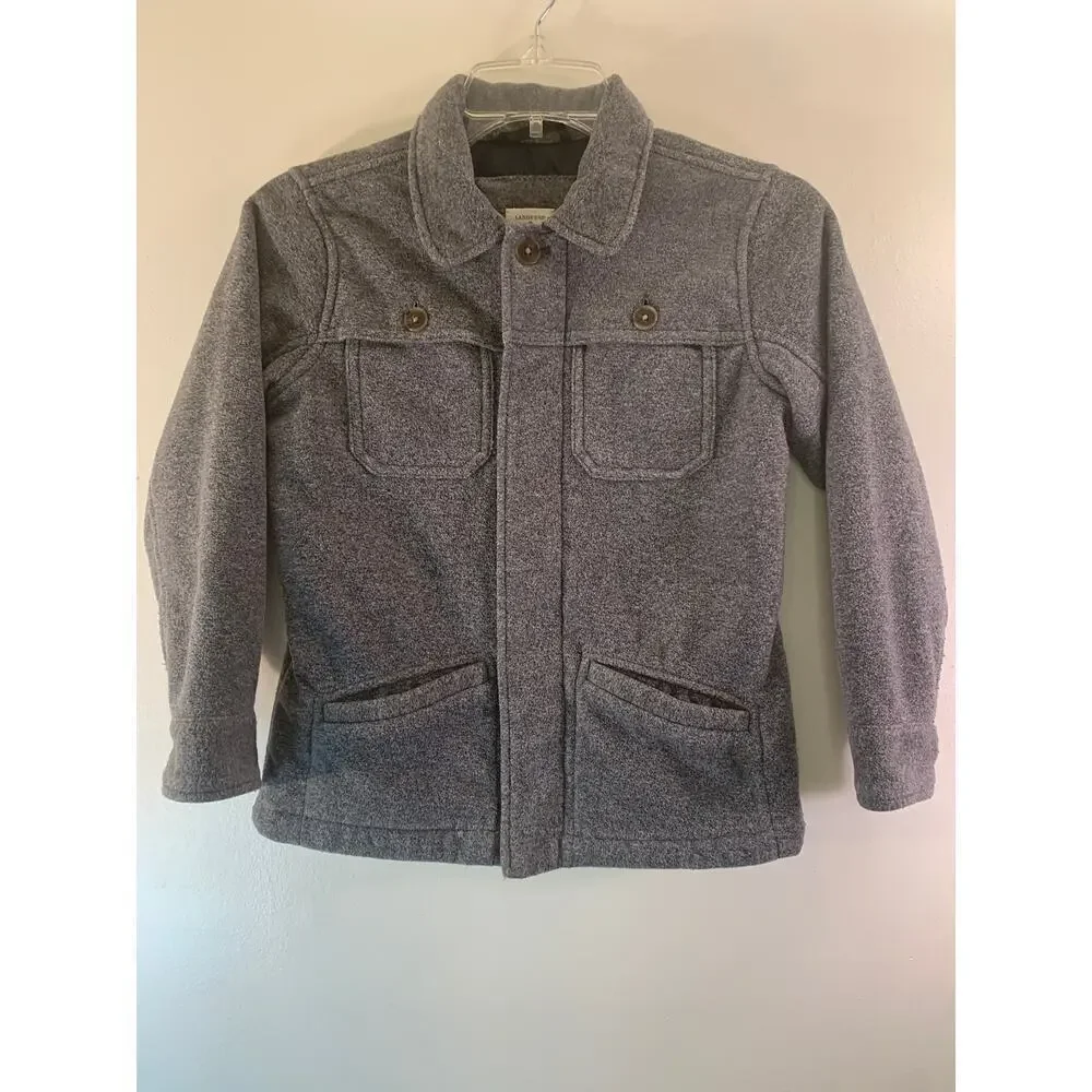 LANDS' END Boy’s Gray Fleece Zip Up Jacket / Size: Large 7